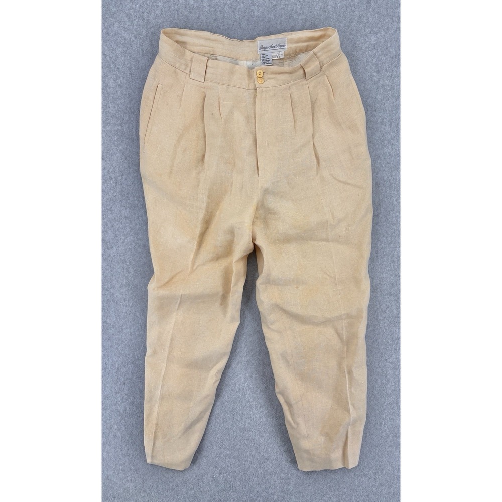 Vintage Giorgio Sant'Angelo Womens 14 100% Linen Pleated Pants Butter